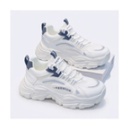 Men's Beige, Cream and Silver Mesh Platform Casual Sneakers - studio white background