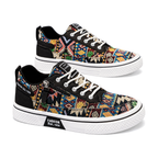 Men's Black Multi-Color Printed Canvas Sneakers - studio white background