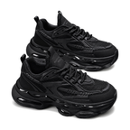 Men's Black, Navy and Sage Green Mesh Platform Running Sneakers - studio white background