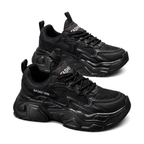 Men's Black, Navy and Silver Mesh Platform Casual Sneakers - studio white background
