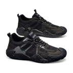 Men's Black, Silver and Navy Mesh Casual Sneakers - studio white background