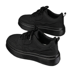 Men's Black, Tan and Navy Platform Retro Trainer Sneakers - studio white background