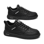 Men's Black, Tan and Navy Slip-On Sneakers - studio white background