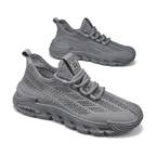Men's Gray, Black and Orange Mesh Casual Sneakers - studio white background