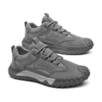Men's Olive, Gray and Silver Outdoor Walking Sneakers - studio white background