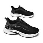 Men's White, Black and Navy Mesh Running Sneakers - studio white background