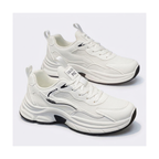Men's White, Cream and Silver Mesh Platform Running Sneakers - studio white background