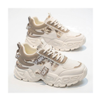Men's White, Cream and Silver Platform Running Sneakers - studio white background